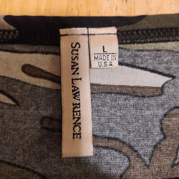 VTG Y2k Susan Lawrence green camo print elastic waist asymmetrical midi skirt - Picture 4 of 4